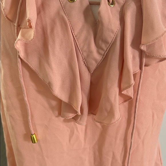 New York & Company Peach Ruffle Lace-Up Blouse - Picture 3 of 6